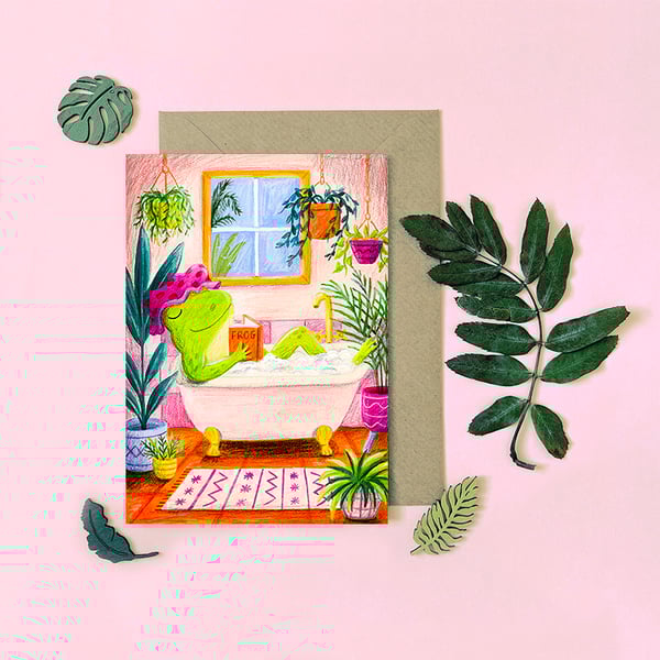 Bathing Frog Card - Blank Card - Greeting Card