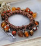Sale-Mustard & Brown Copper Charm Srunchie Bracelet - Image 2