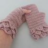 SALE now 7.00 Fingerless Mittens with Dragon Scale Cuffs Pale Pink