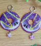 Party Ring Biscuit Earrings - Glitter Pink Nostalgic Dangle Huggie Hoops