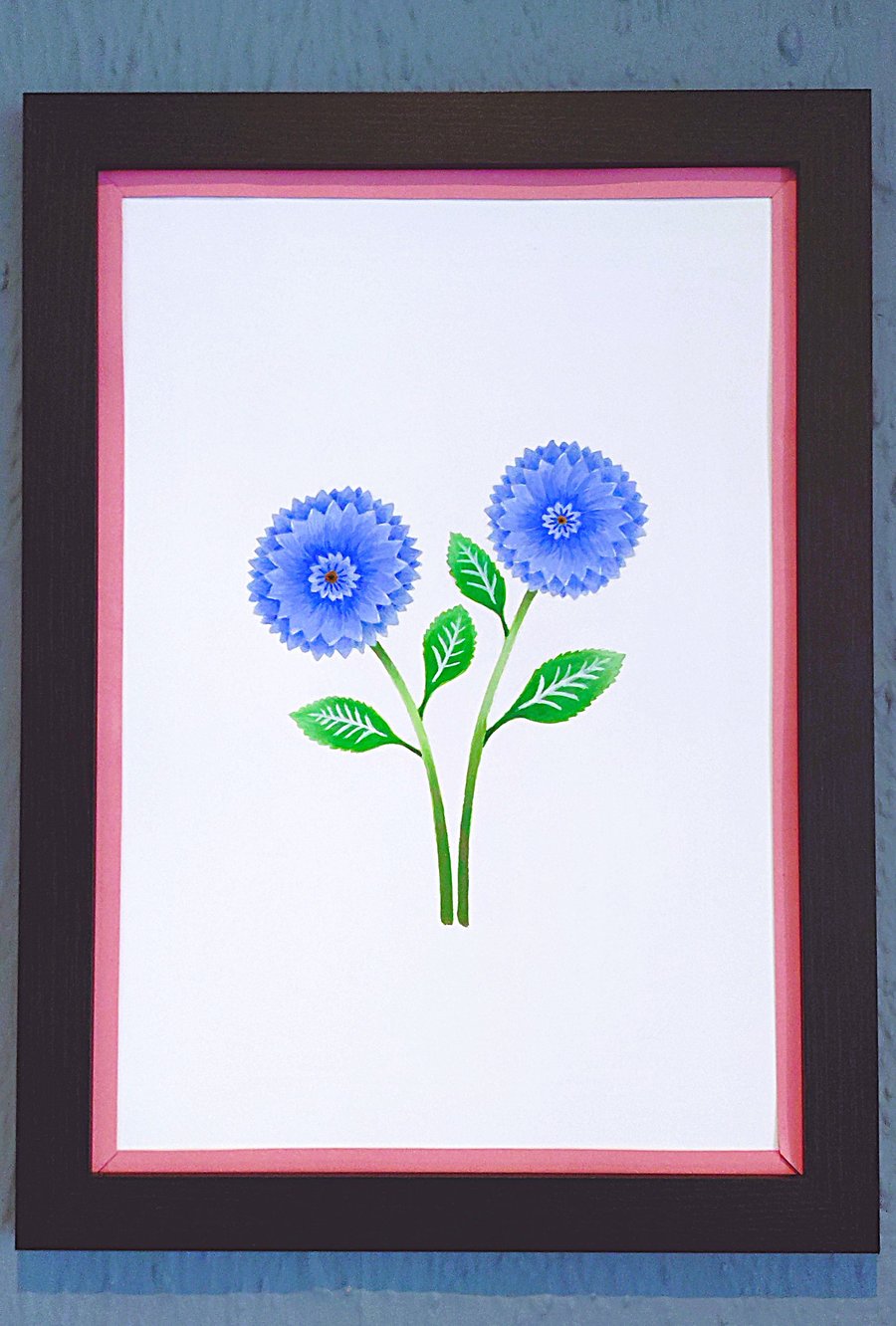 Unique Made in UK Framed A3 Print Dahlia Pink Border Wallart Gift Handmade