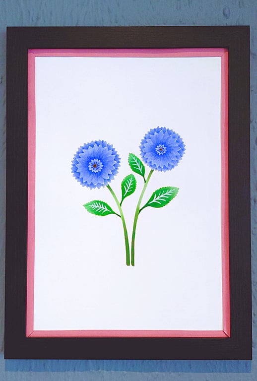 Unique Made in UK Framed A3 Print Dahlia Pink Border Wallart Gift Handmade