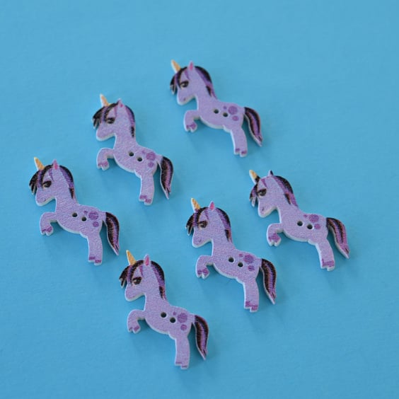 Wooden Purple Unicorn Buttons  6pk 30x15mm approx. (U5)