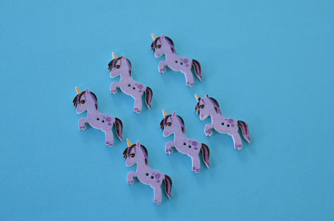 Wooden Purple Unicorn Buttons  6pk 30x15mm approx. (U5)