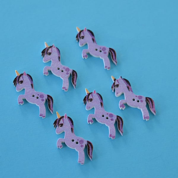 Wooden Purple Unicorn Buttons  6pk 30x15mm approx. (U5)