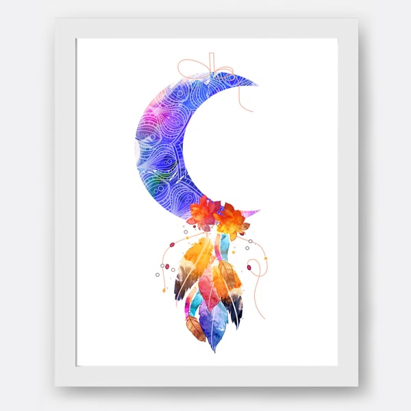 Dream catcher wall print, moon dream catcher, Boho wall decor