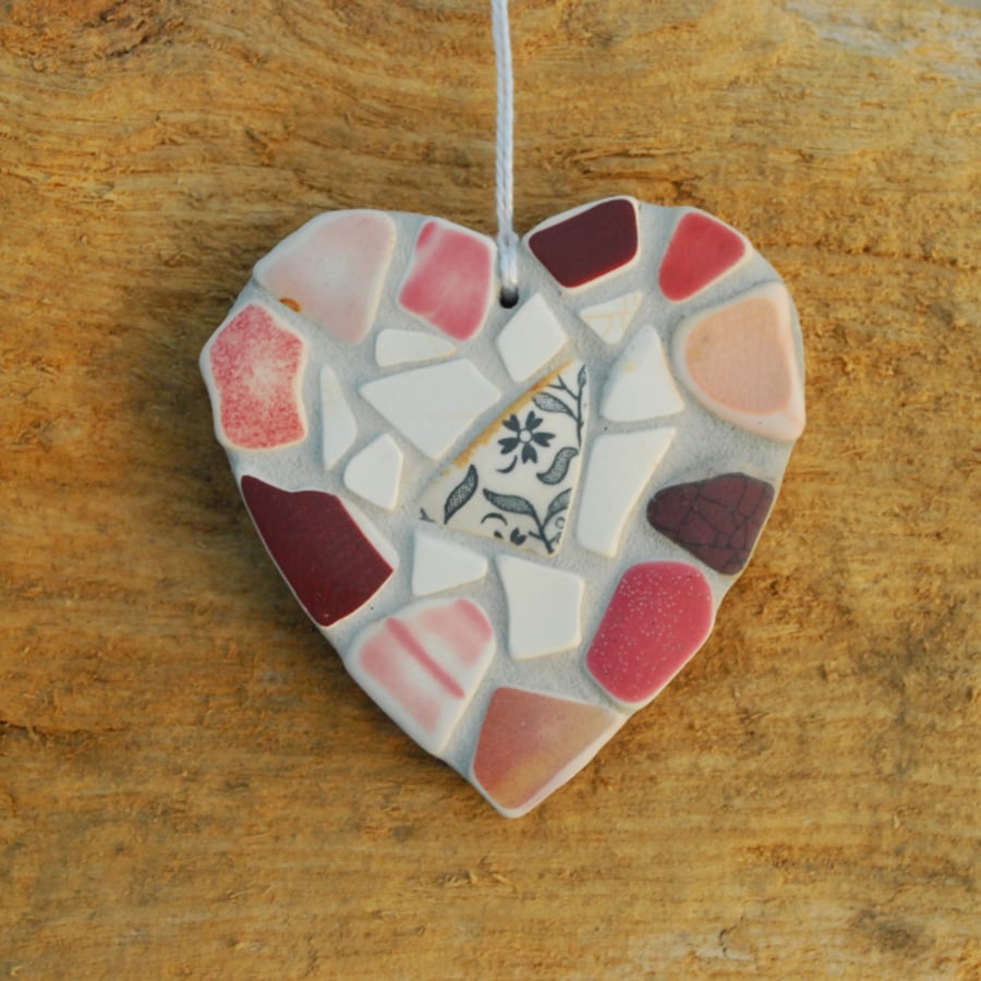 Pink beach pottery heart mosaic