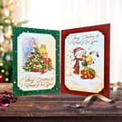 Set Of Two Christmas & New Year Cards Featuring Snowman & Teddy Bear