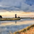 Digital Download of Print Watercolour Windmill on Norfolk Broads