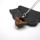 brown ceramic bird pendant necklace