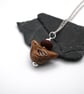 brown ceramic bird pendant necklace
