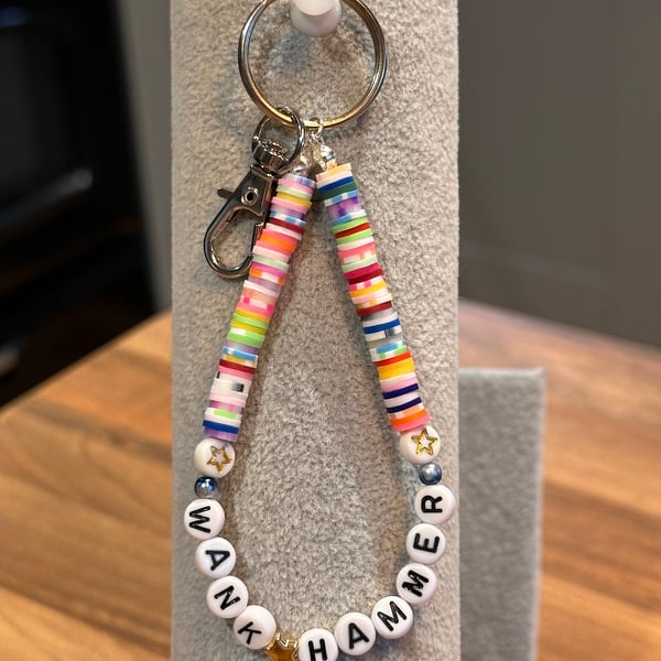 Unique Handmade keychain with heishi beads - wordy wankhammer