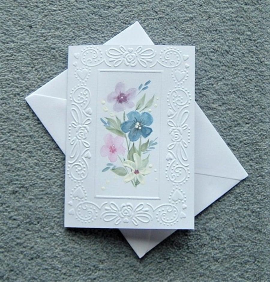 hand painted floral greetings card ( ref F 119 )