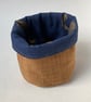 Small fabric basket: plant pot, cosmetics etc Gold jaguar on navy - Image 3