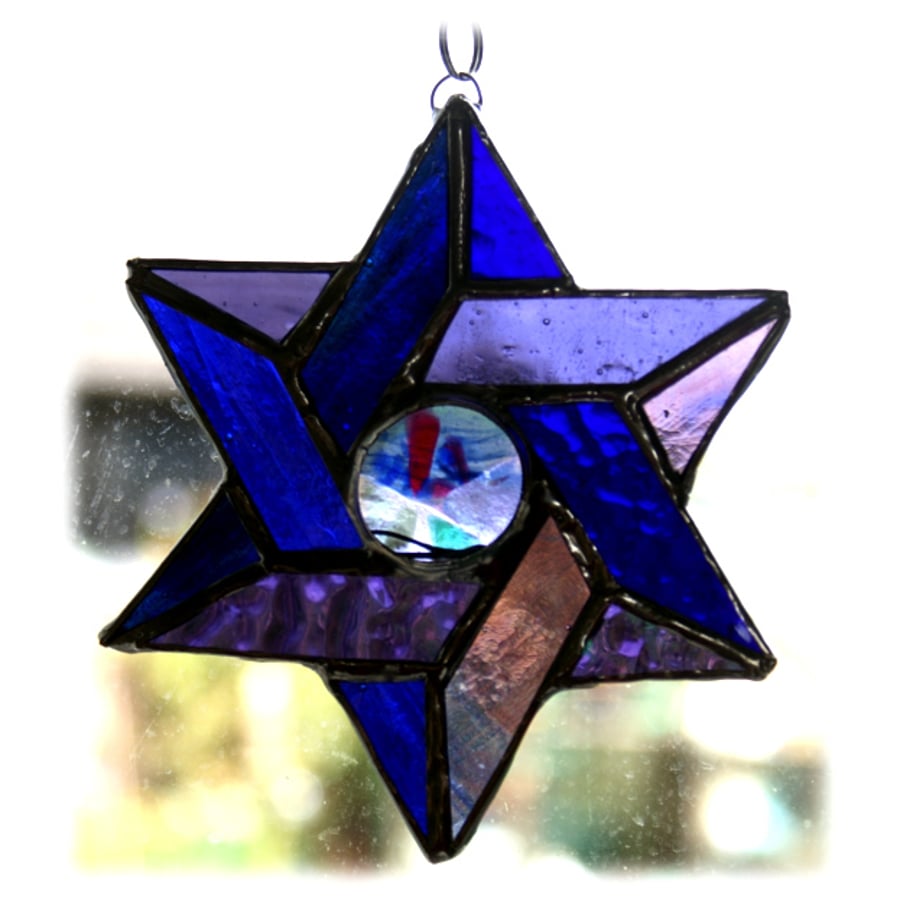 Star of David Suncatcher Stained Glass Blue Purple 