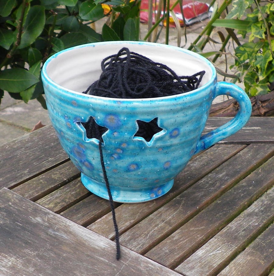 Knitting or crochet wool yarn bowl cup ceramics pottery ceramic handthrown