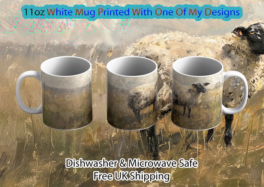 Rustic Sheep Portrait 11oz Mug, Pastoral Oil Painting Farm Animal Art on Ceramic