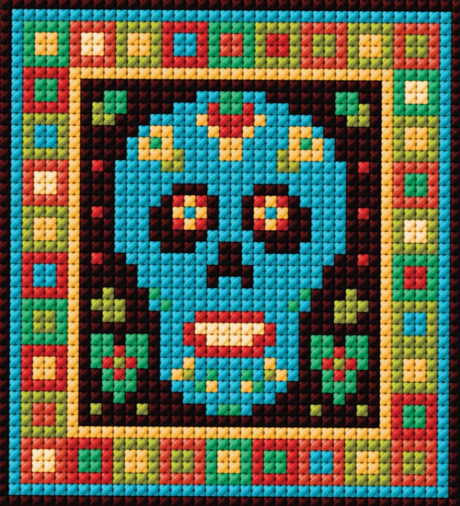 Little Sugar Skull Tapestry Kit,  Counted Cross Stitch, Kid's Craft Kit 