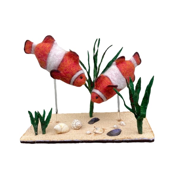 Felted clown fish, needle felted woollen sculpture