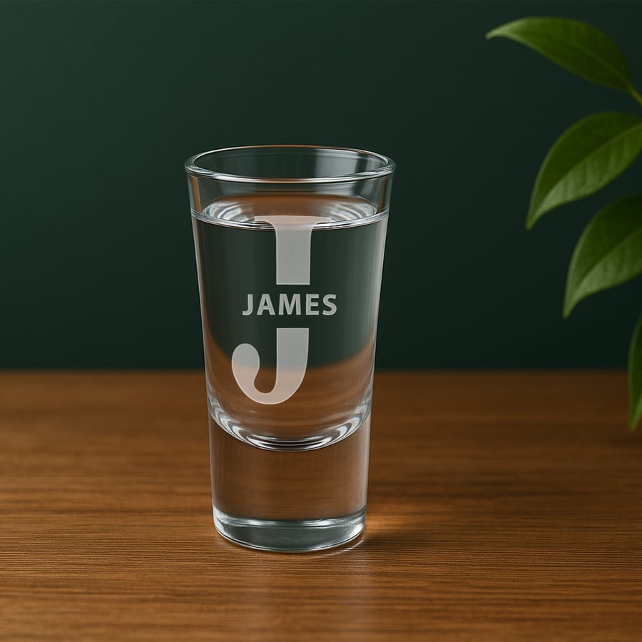 Personalised Initial & Name Shot Glass – Custom Engraved Monogram Gift