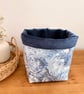 Blue Toile Fabric Storage Basket with Velvet Lining - Image 3