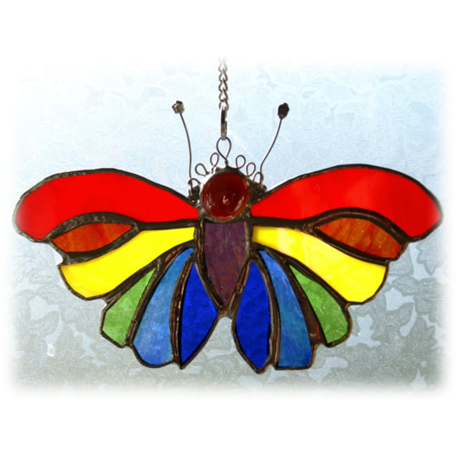 SOLD Butterfly Suncatcher Stained Glass Rainbow Handmade 