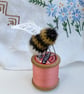 Mini Bobbinbee - Crochet Bee on a vintage wooden bobbin