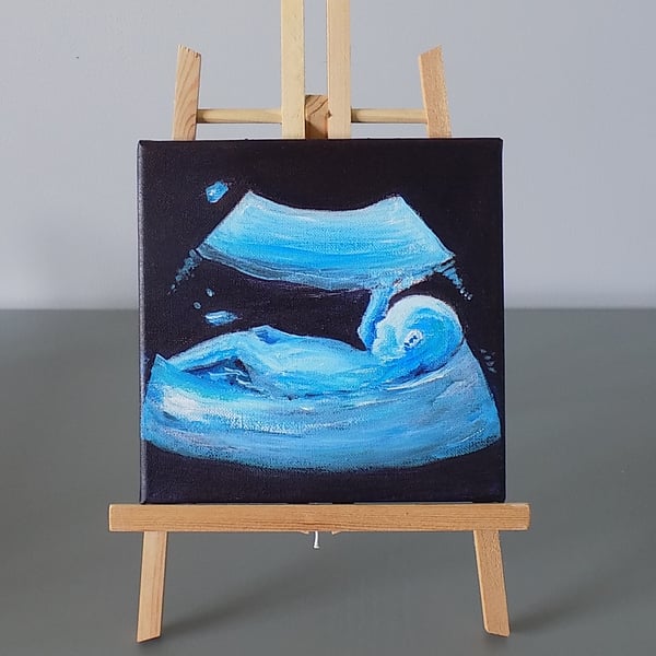 Baby Ultrasound Scan, Acrylic Painting, on stretched Canvas, 20 x 20 cm.