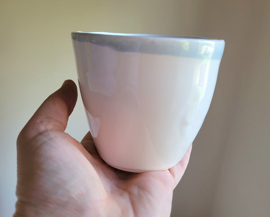 Handmade handleless white tea cup with grey rim Seconds Sunday SALE cacao mug
