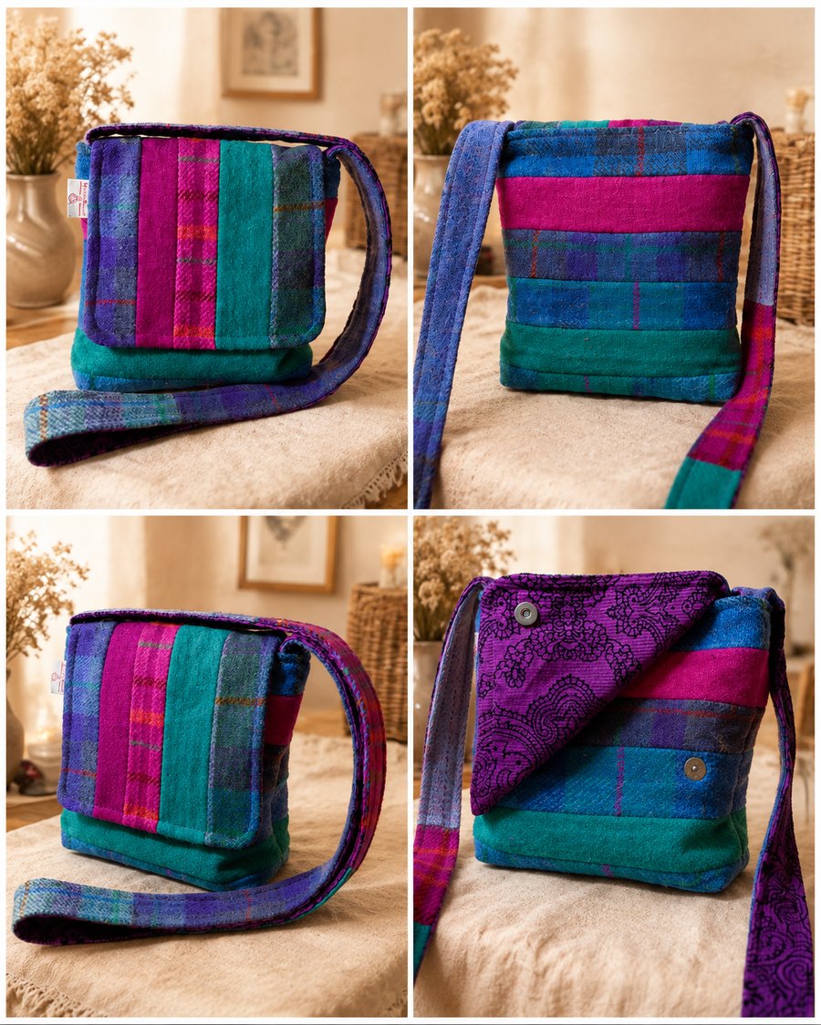 Harris Tweed stripey patchwork crossbody bag 