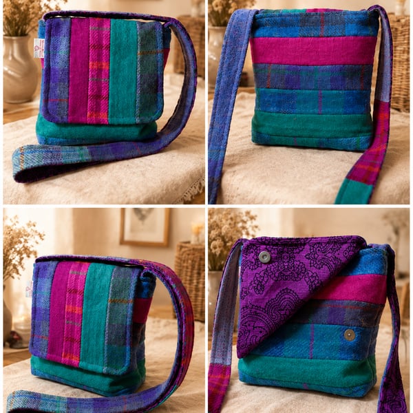 Harris Tweed stripey patchwork crossbody bag 