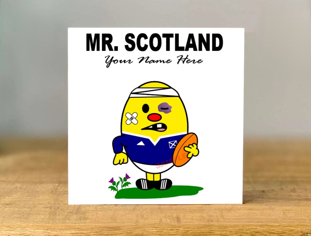 Personalised Mister Scotland Rugby Greeting card, wales, scotland, england, dad,