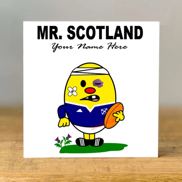Personalised Mister Scotland Rugby Greeting card, wales, scotland, england, dad,