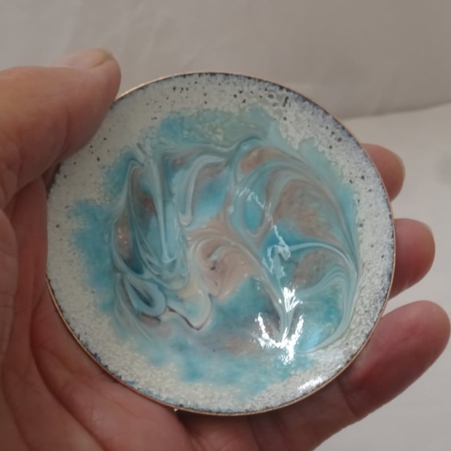 enamelled bowl - Turquoise and Dark Pink