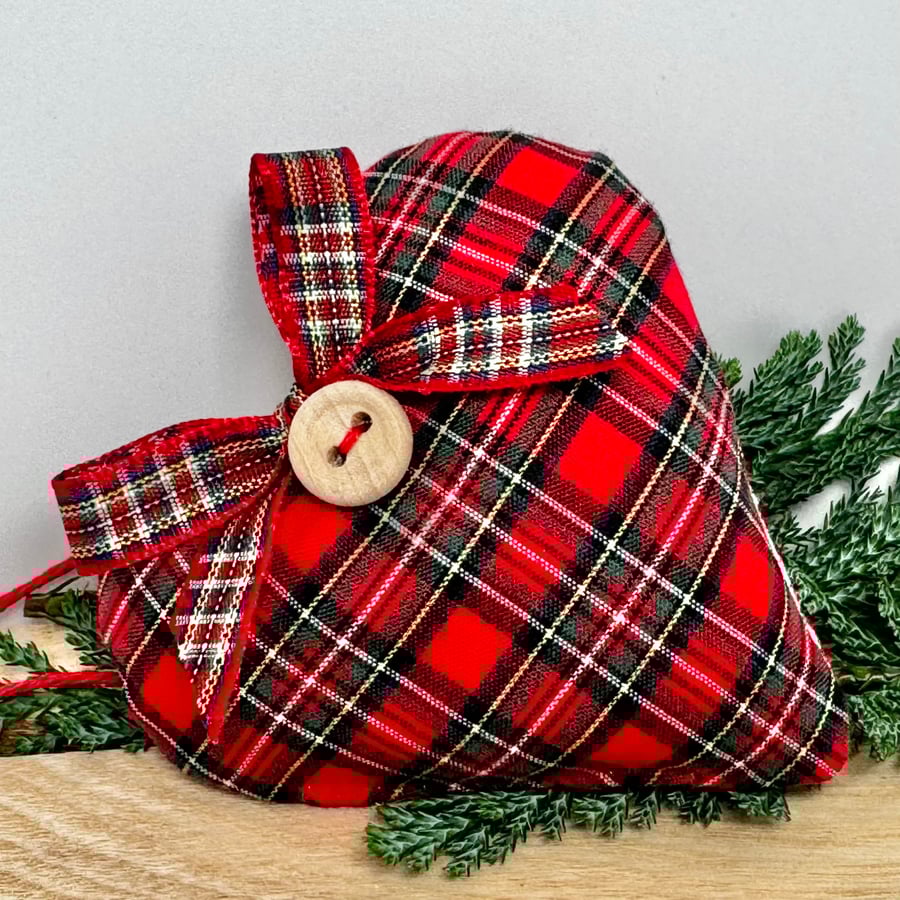 TARTAN CHRISTMAS HEART DECORATION - red tartan fabric heart