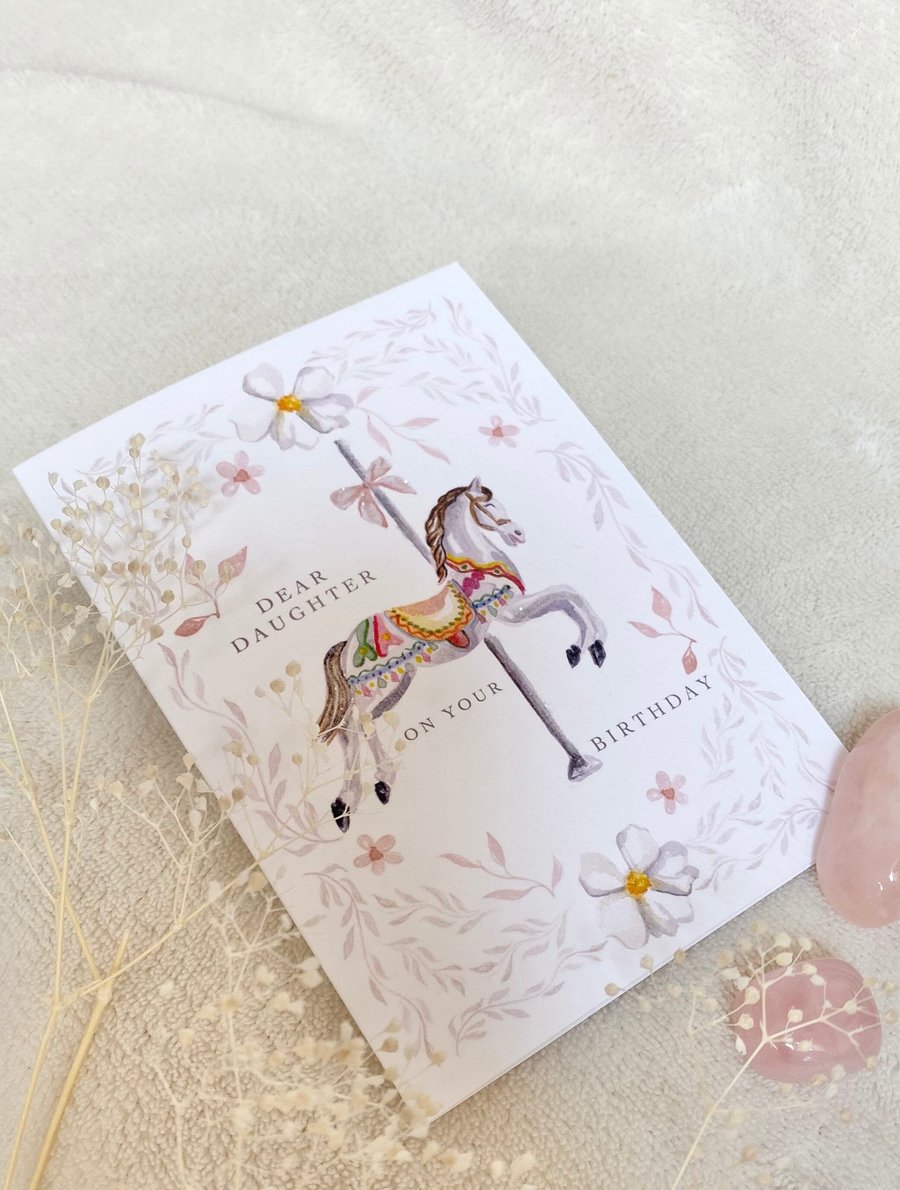 Horse Merry-Go-Round Carousel Greeting Card neutral with Bio Glitter