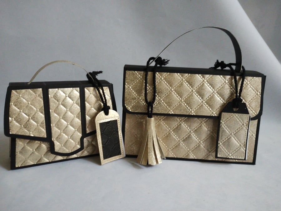 A pair of Handbag Style Gift Boxes - Black and Gold 