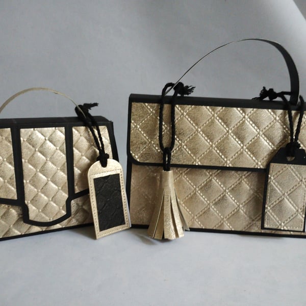 A pair of Handbag Style Gift Boxes - Black and Gold 