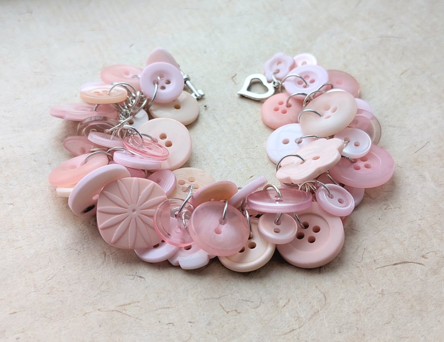 Blush pink button bracelet with heart toggle clasp