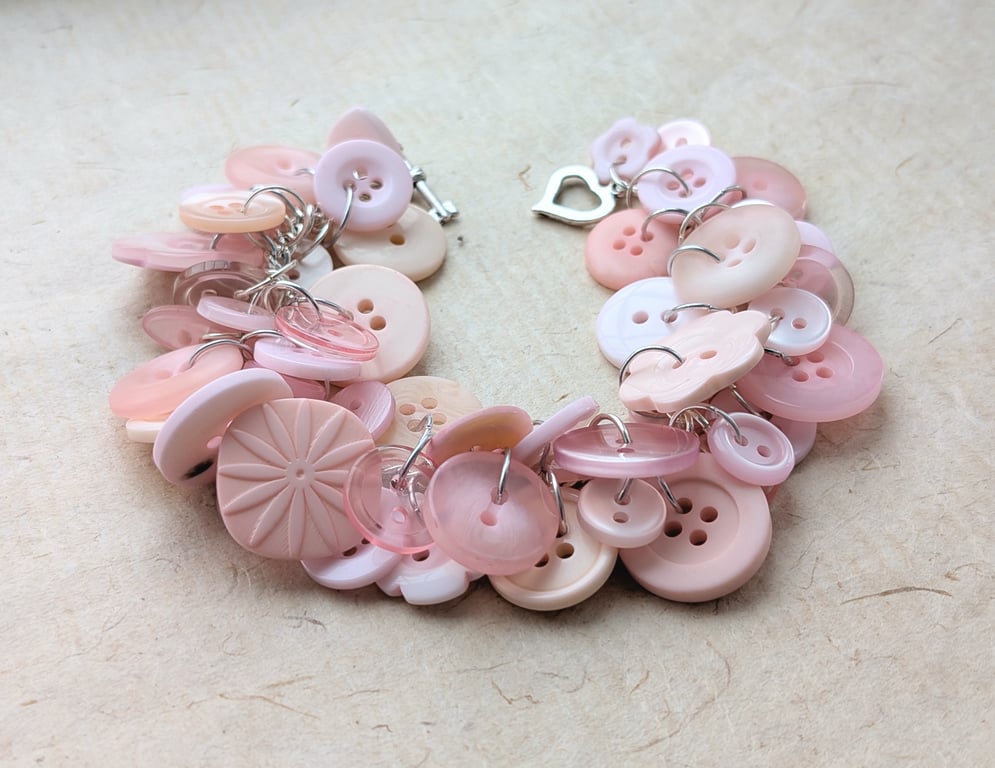 Blush pink button bracelet with heart toggle clasp