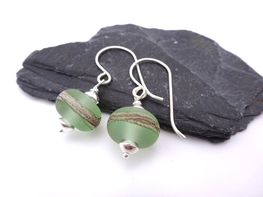 pale green lampwork glass earrings