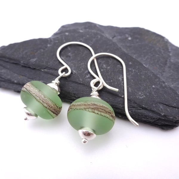 pale green lampwork glass earrings