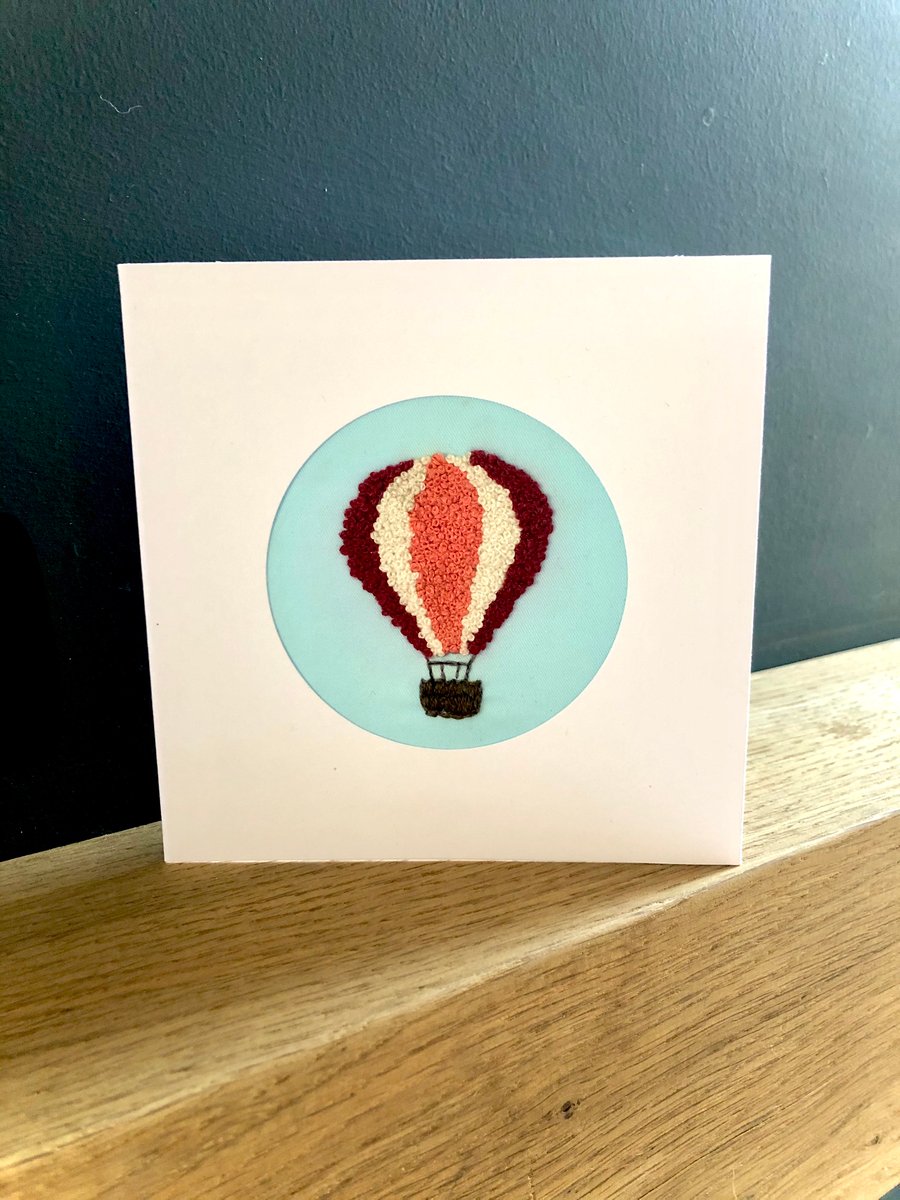 Ballons, embroidered card, birthday, new baby, handmade, multicoloured, unique