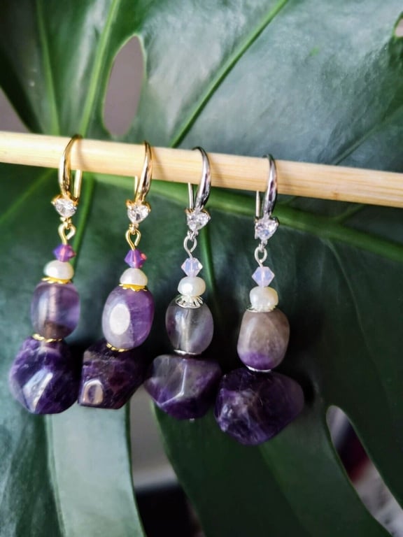 Amethyst Drop Earrings Ring Gemstone Freshwater Swarovski Earrings