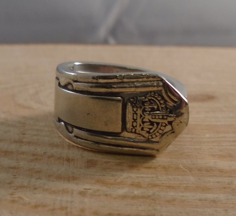Upcycled Silver Plated Crown Spoon Handle Ring SPR111804