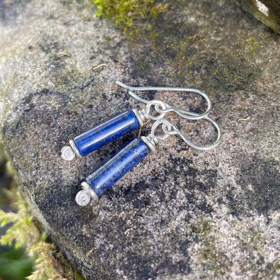 Scrolls lapis lazuli and silver earrings