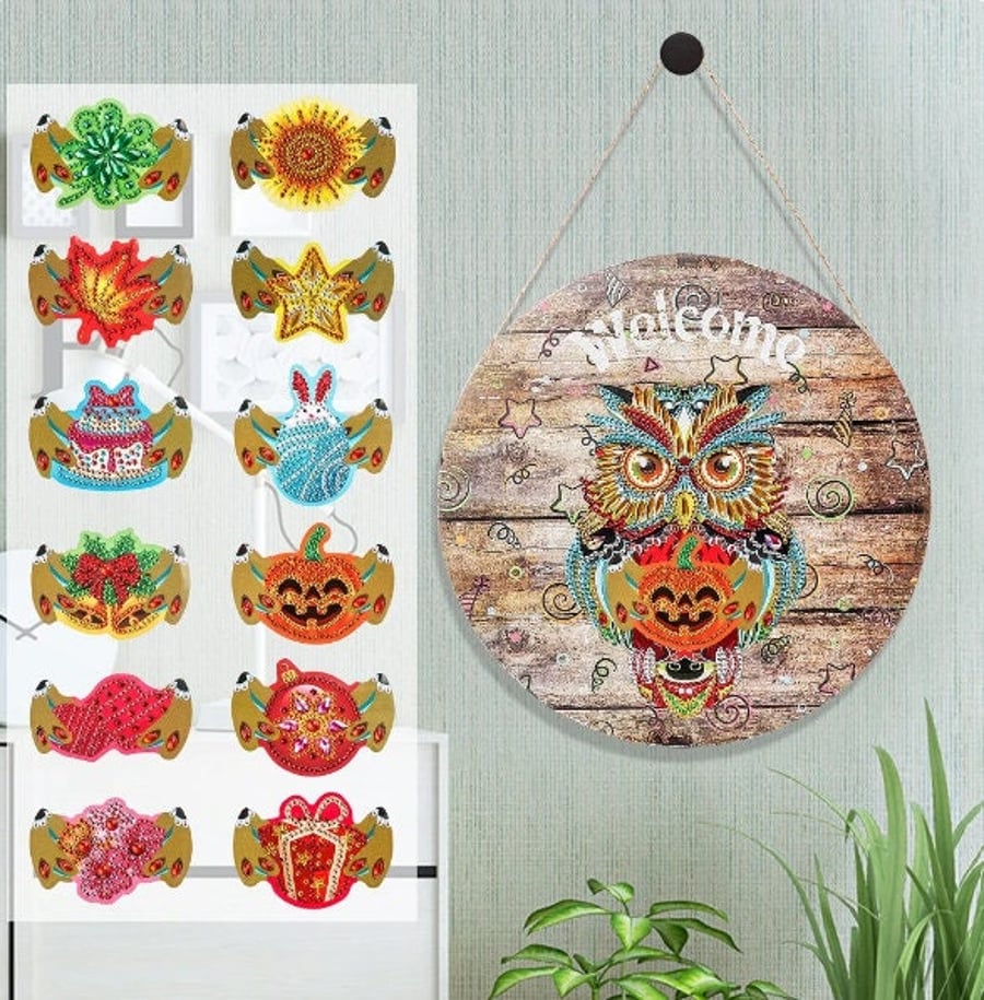 5D DIY Welcome Owl Tin with 12 Magnets Diamond Painting Kit Crystal Embroidery R