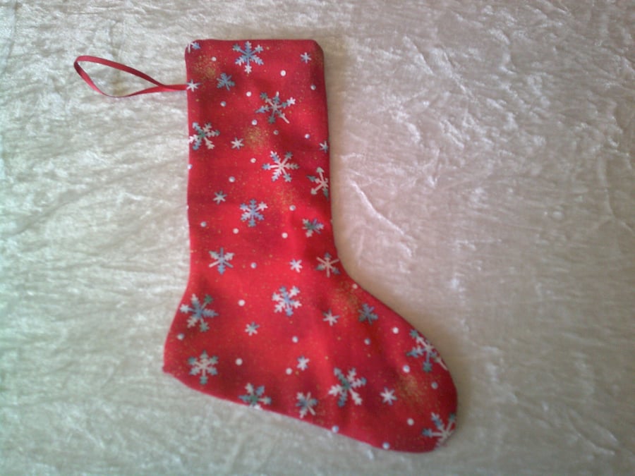 Snowflakes on a Red Background 7.5 inch stocking