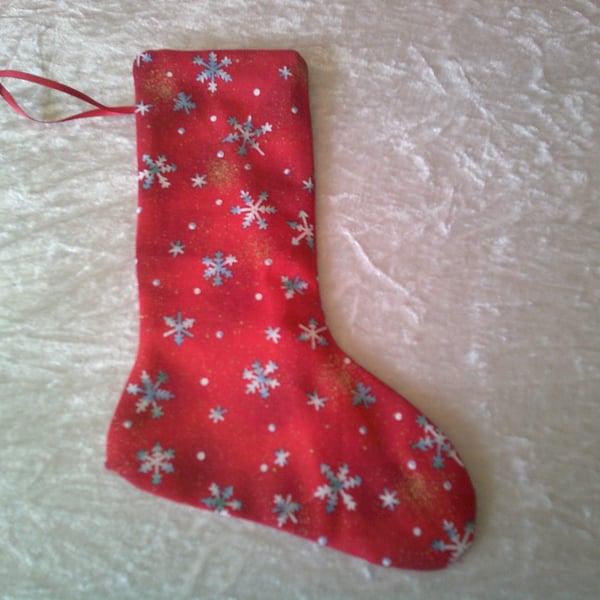 Snowflakes on a Red Background 7.5 inch stocking