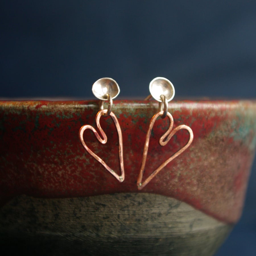  Copper Heart  Earrings for Dydd Santes Dwynwen and St Valentine's Day